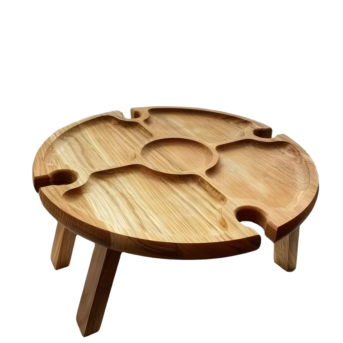 Portable wooden foldable table, 30 cm by 16 cm, wood colour, for wine glasses and snacks