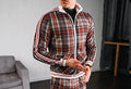 Men's casual zipper jacket with stand collar, long sleeves, in striped colour, front view
