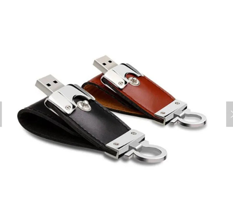 Metallic leather USB flash drive 30x10mm in Black or Brown, USB 2.0, capacities 512MB to 128GB