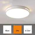 Round modern acrylic LED ceiling lamp with remote control on a white ceiling.