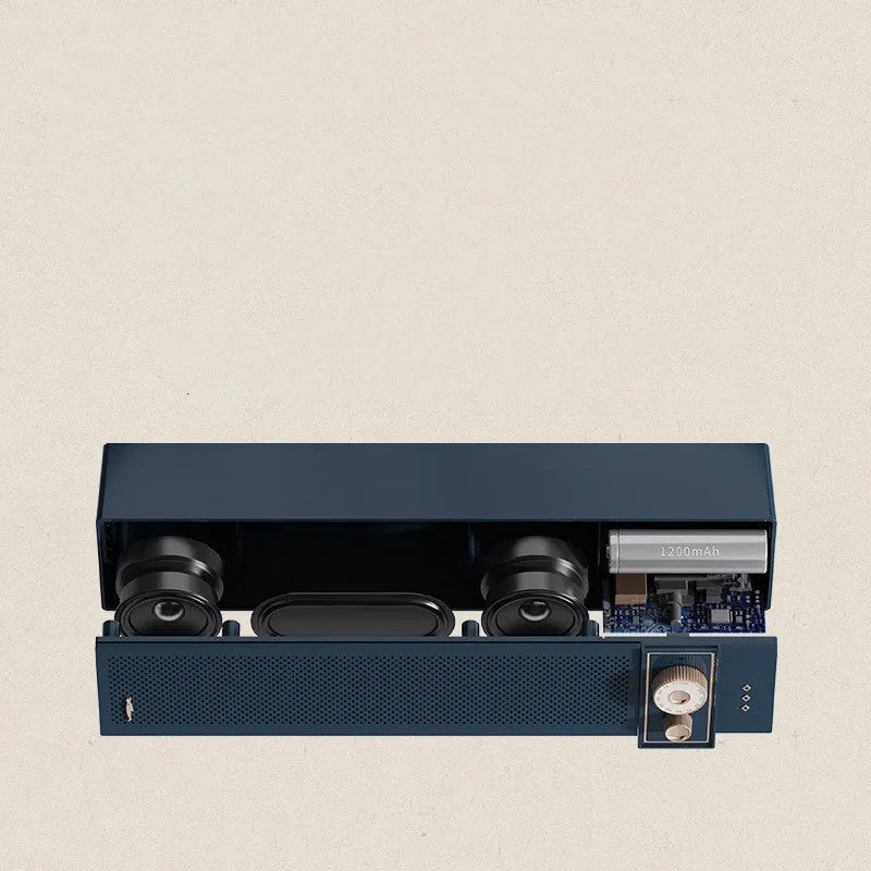 Portable Bluetooth speaker in retro design with wireless connectivity, TF card slot, and AUX input