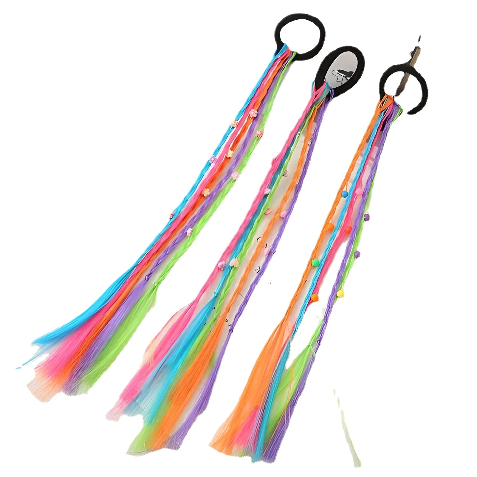 Children's Korean style braided wig and hair tie set with round bead love plum blossom pattern