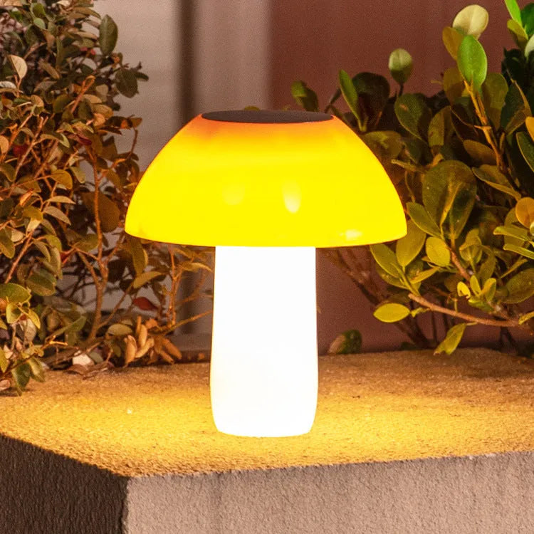 Solar mushroom ground plug light for garden landscapes with mushroom-shaped design