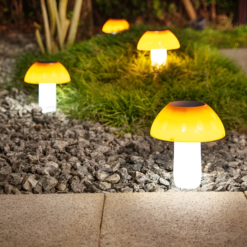 Solar mushroom ground plug light for garden landscapes with mushroom-shaped design