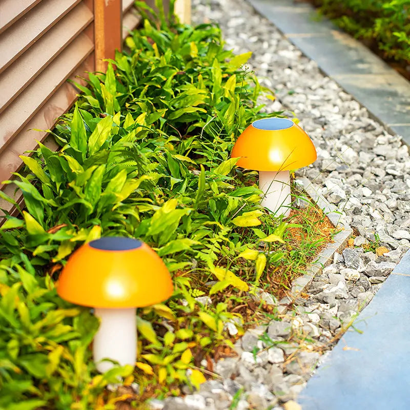 Solar mushroom ground plug light for garden landscapes with mushroom-shaped design
