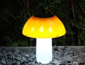 Solar mushroom ground plug light for garden landscapes with mushroom-shaped design