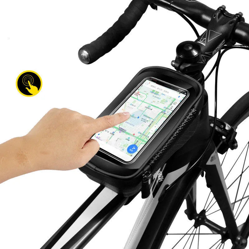 Hard shell bicycle bag in PU leather, 1L capacity, red and black, for front beam, top tube, or saddle use