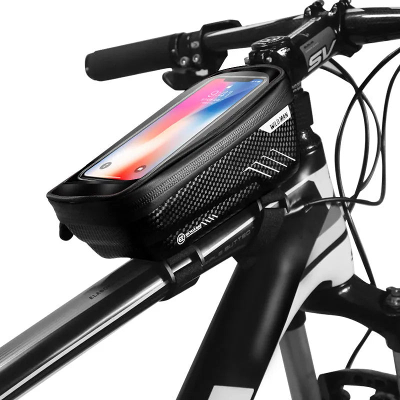 Hard shell bicycle bag in PU leather, 1L capacity, red and black, for front beam, top tube, or saddle use