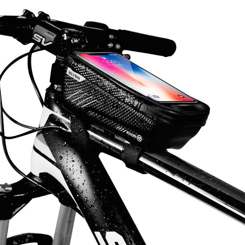 Hard shell bicycle bag in PU leather, 1L capacity, red and black, for front beam, top tube, or saddle use