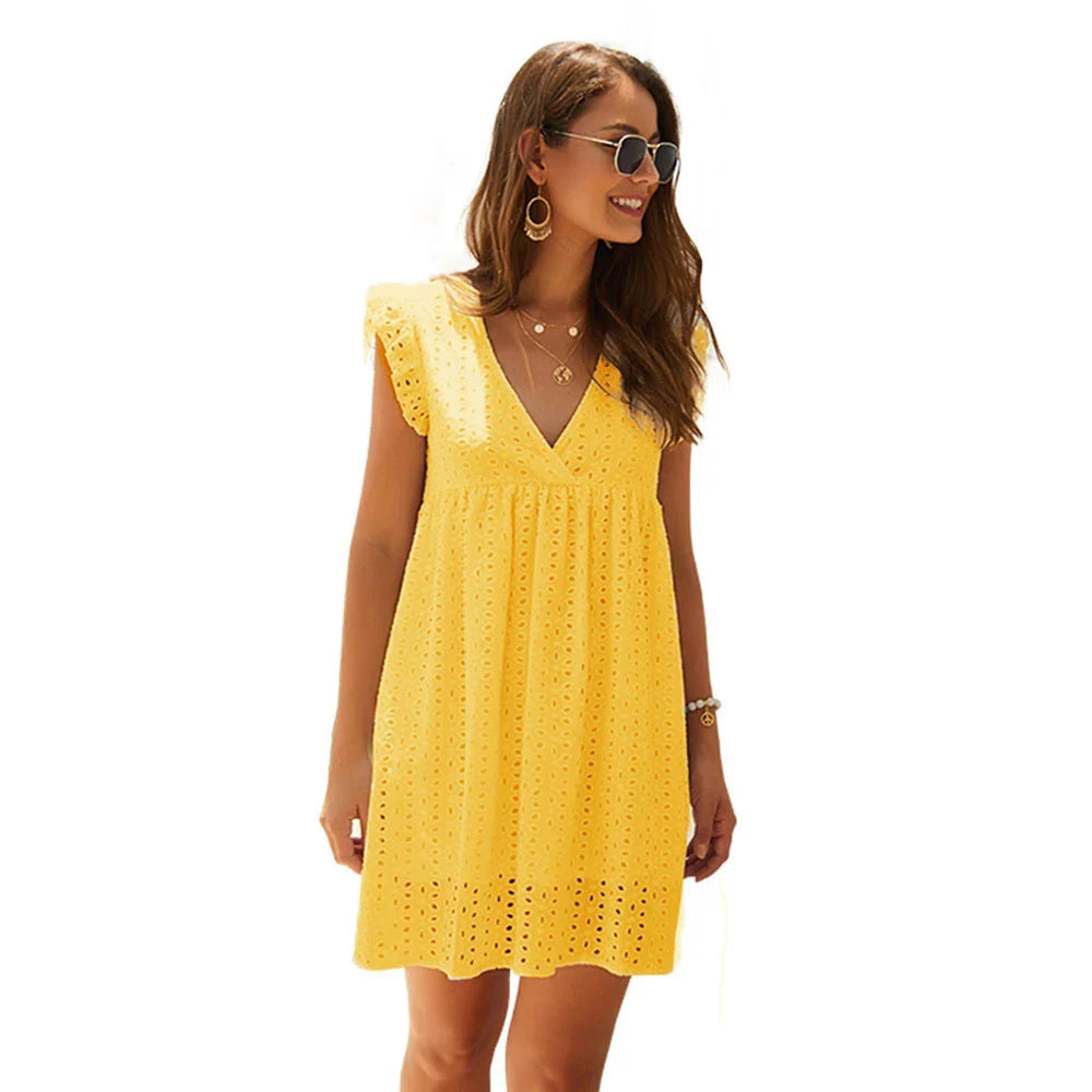 Chic Breezy Cotton Mini Dress with V-Neck, a versatile and comfortable summer fashion item