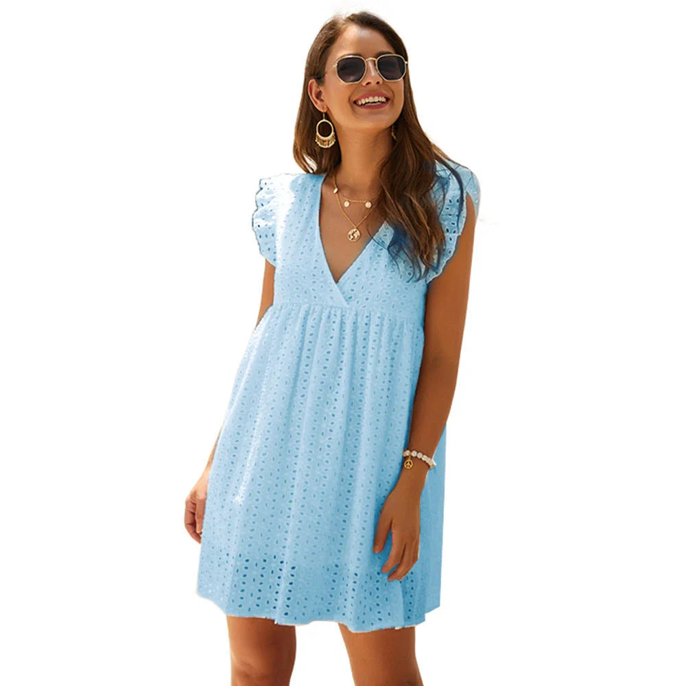 Chic Breezy Cotton Mini Dress with V-Neck, a versatile and comfortable summer fashion item