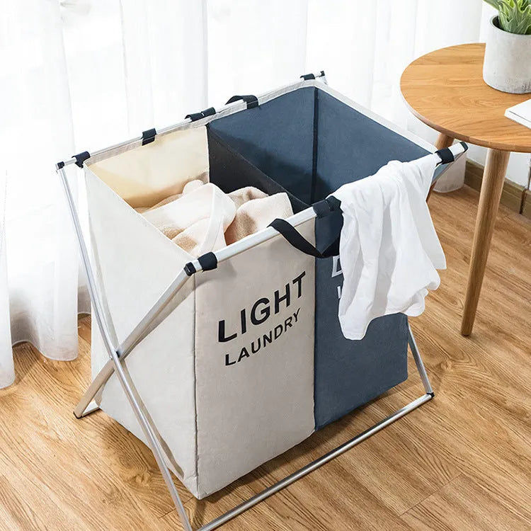 Foldable multi-compartment laundry hamper with Oxford cloth and aluminium tube, double grid size 60x39x60cm