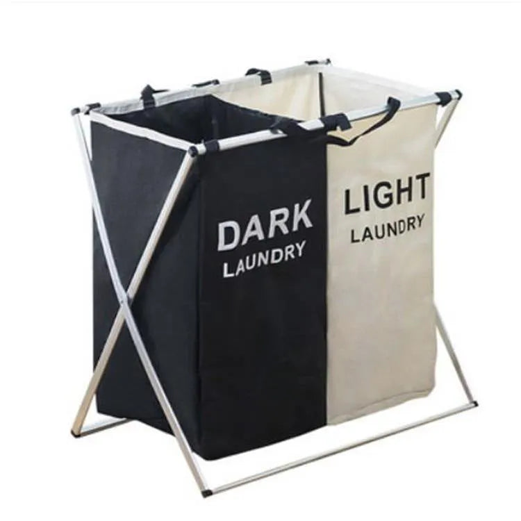 Foldable multi-compartment laundry hamper with Oxford cloth and aluminium tube, double grid size 60x39x60cm