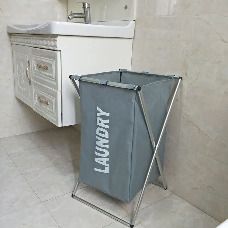 Foldable multi-compartment laundry hamper with Oxford cloth and aluminium tube, double grid size 60x39x60cm