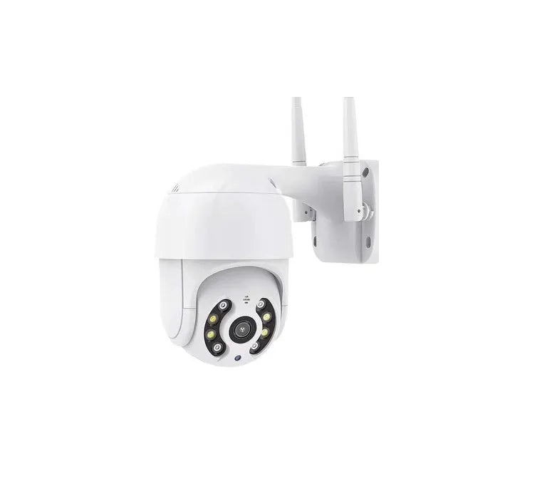 White wireless WiFi PTZ surveillance camera ball machine with dual antennas and black light night vision, 1080P