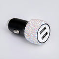 Diamond-studded car mobile phone safety hammer charger with dual USB ports, 25mm by 65mm