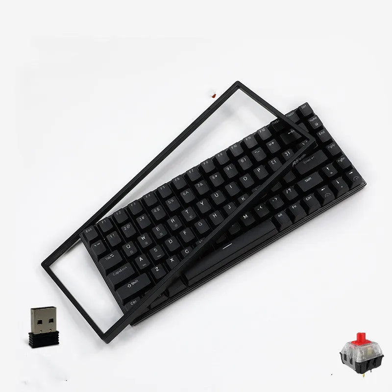 84-key three-mode mechanical keyboard with white backlighting in black or white case with hot-swappable switches