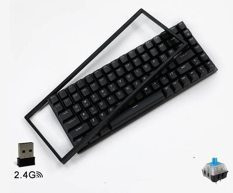 84-key three-mode mechanical keyboard with white backlighting in black or white case with hot-swappable switches
