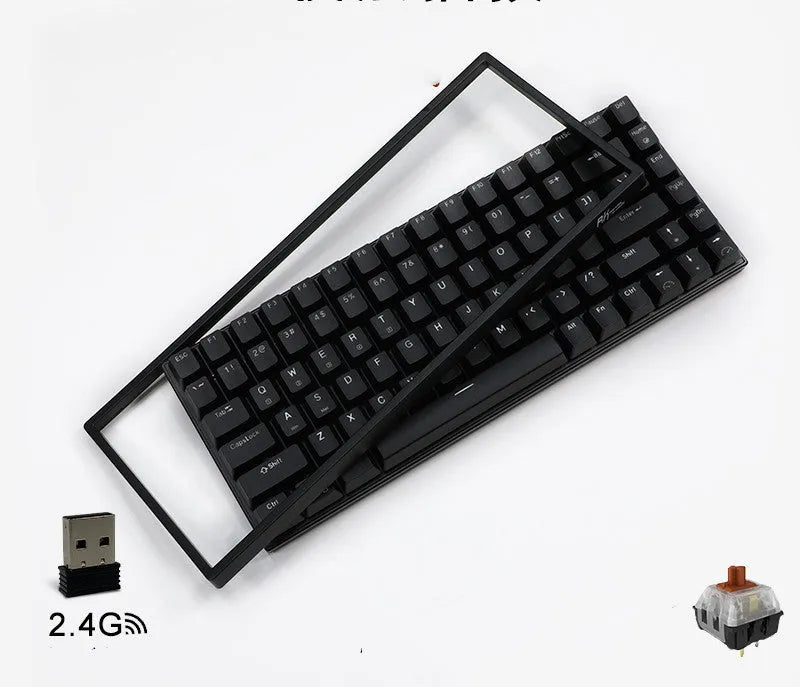 84-key three-mode mechanical keyboard with white backlighting in black or white case with hot-swappable switches