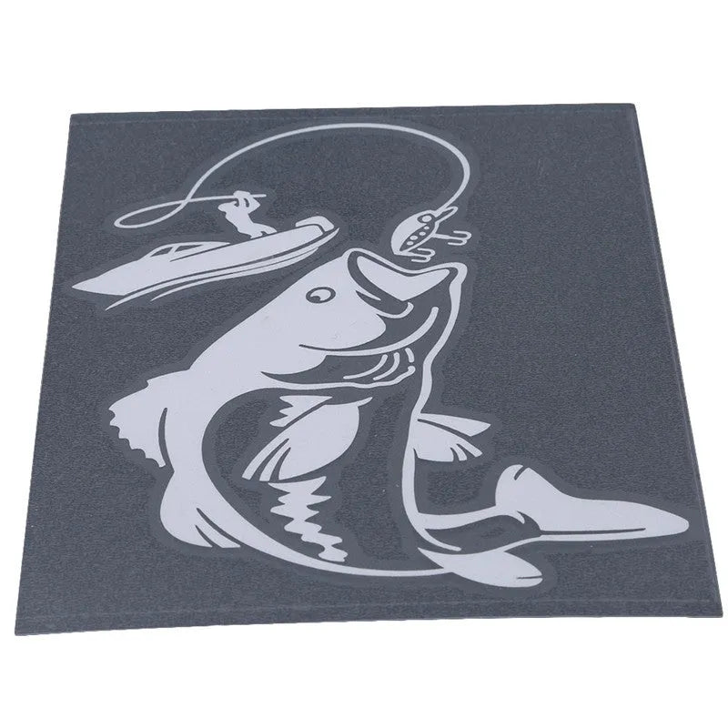 Fishing car sticker PET decal 12.3x17cm in white, black, yellow or bullet holes for car, boat or tackle box