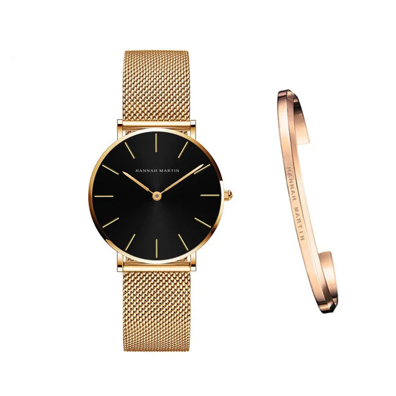 Hannah Martin ladies watch with rose gold stainless steel mesh strap and 36mm round dial