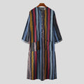 Men's striped Muslim robe in red or yellow cotton, retro style, long sleeves, sizes S to 3XL