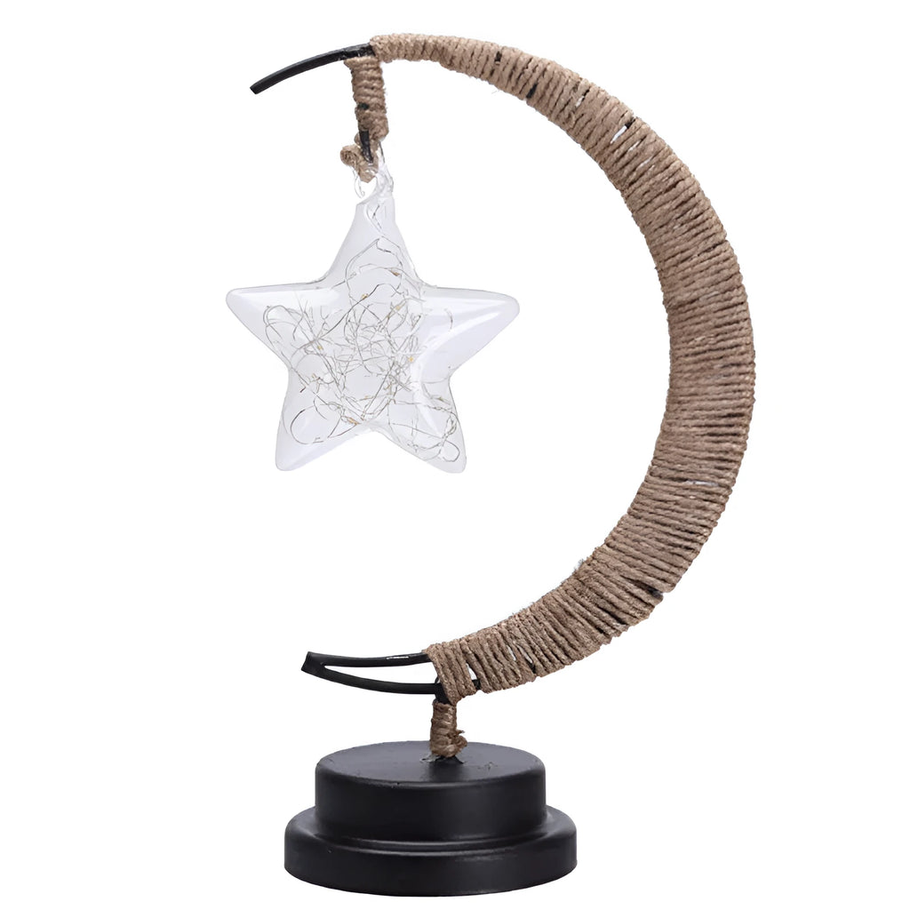 LED modelling lights with star, moon, apple, and round ball shaped covers on a warm white Christmas decoration display