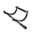 Black steel doorway pull-up bar mounted in a frame for indoor fitness training.