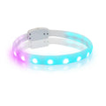 White USB rechargeable flash dog collar with RGB light, silicone construction, size L 2.5x65cm