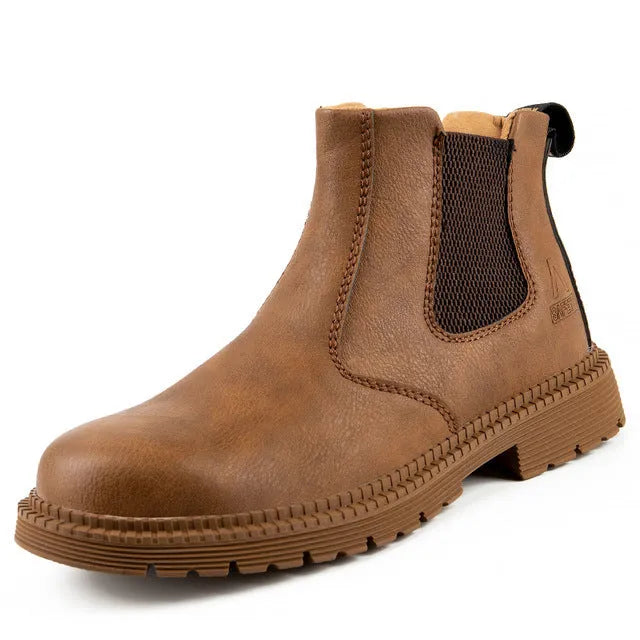 Steel toe cap protective shoes pigskin upper high-top safety work shoes black brown khaki yellow