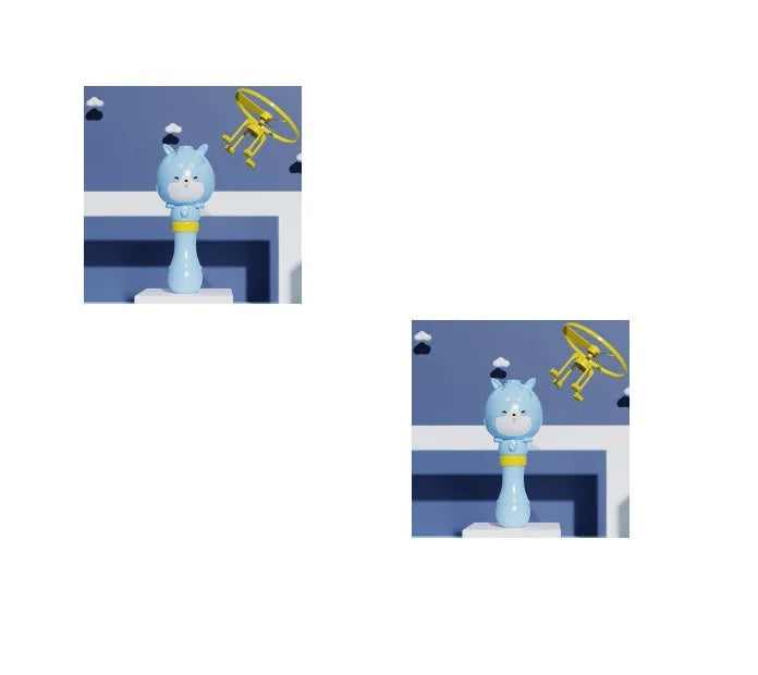 Bamboo Dragonfly rotating flying bubble machine in blue with music and lights for outdoor kids play