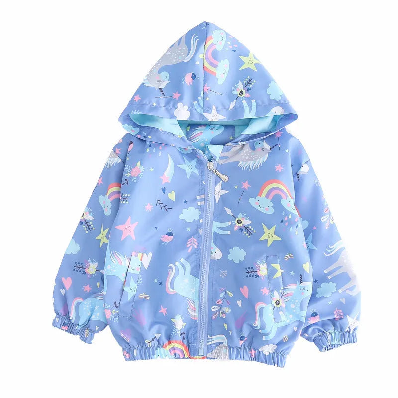 Children Jackets with Graffiti Print for Spring and Summer Soft Enzyme Wash European and American Style Available in Blue and Pink Sizes 90cm to 140cm