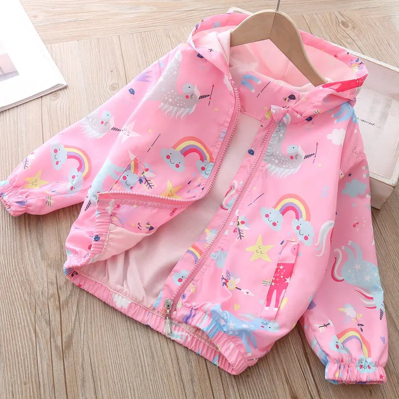 Children Jackets with Graffiti Print for Spring and Summer Soft Enzyme Wash European and American Style Available in Blue and Pink Sizes 90cm to 140cm
