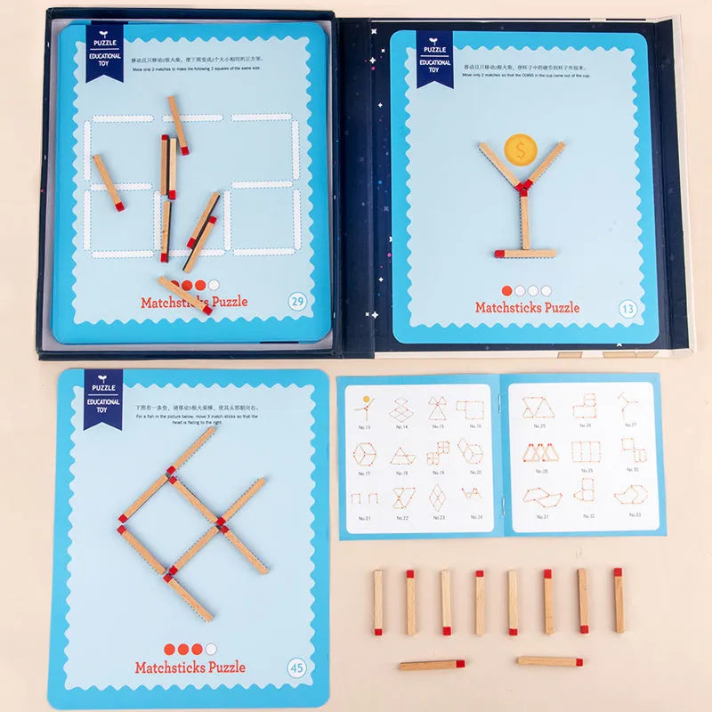 Montessori wooden educational toy with question cards and matches for children's emotion development activities