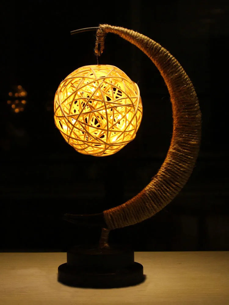 LED moon star copper wire lamp with glass pendant, 20 LED 2m string, USB or battery, 28x14x13cm