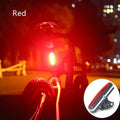 USB rechargeable bicycle tail light with COB LED, red and blue powder colour, mounted on seat tube