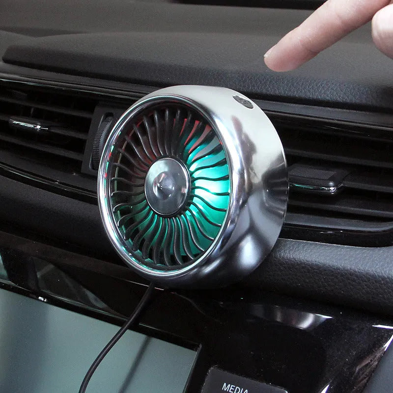 Car multi-function fan clipped onto air-conditioning vent with three-speed adjustable and lighting effect