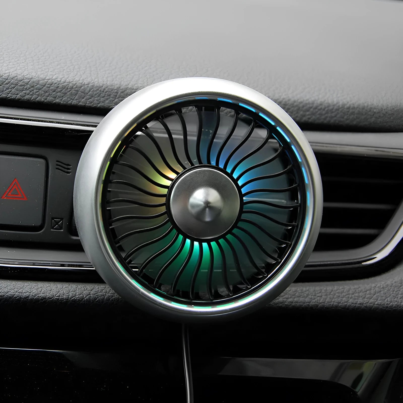 Car multi-function fan clipped onto air-conditioning vent with three-speed adjustable and lighting effect