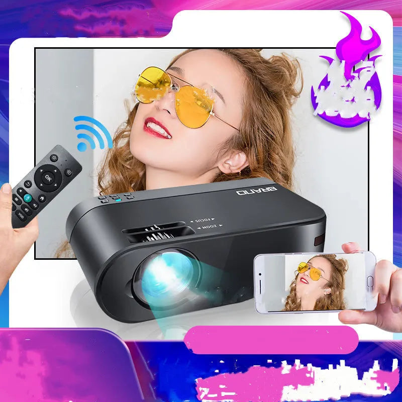 Wireless portable projector with voice control and 8K lens for mobile phone projection