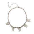 Rhinestone butterfly Cuban link anklet for women with zirconia accents on adjustable chain, silver colour option