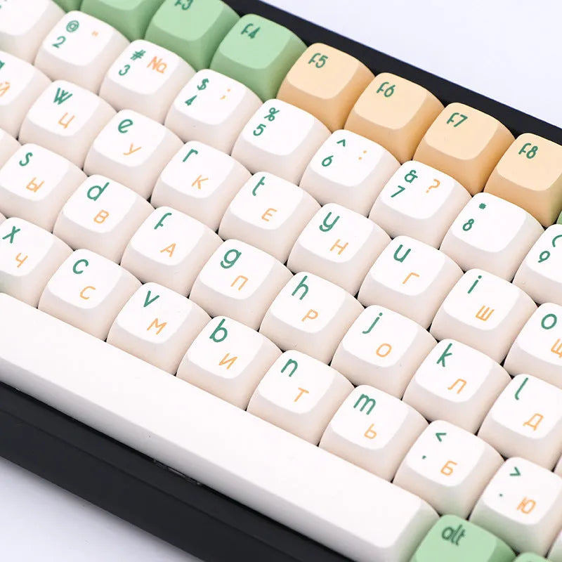 Dye sublimation customized mechanical keyboard with retro PG keycaps and wired USB connection.