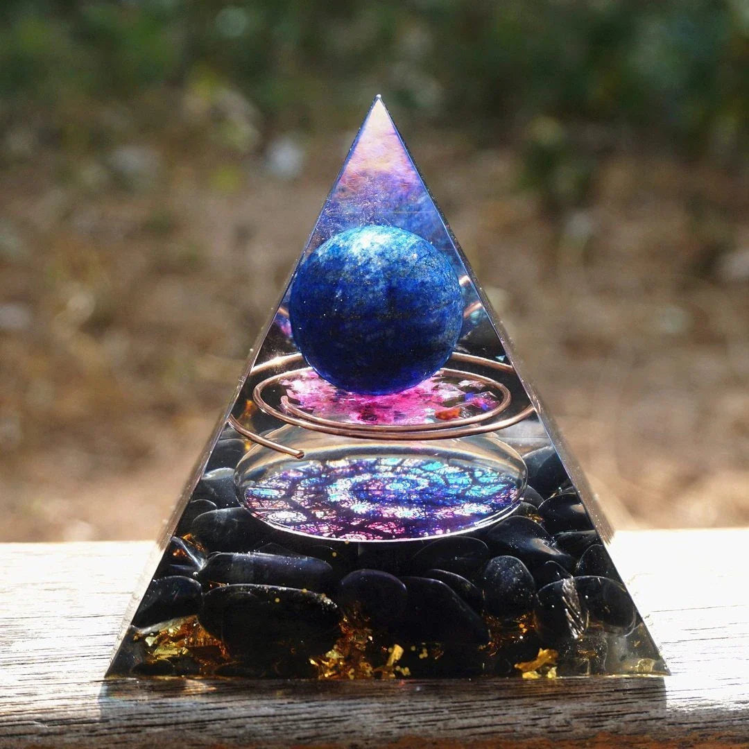 Premium Tiger's Eye Orgonite Pyramid with Amethyst, Calming Meditation Accessory for Balancing Energy and Purifying Space