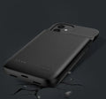 Black ultra-thin wireless back clip battery pack for iPhone 12 series, showing side profile and clip.