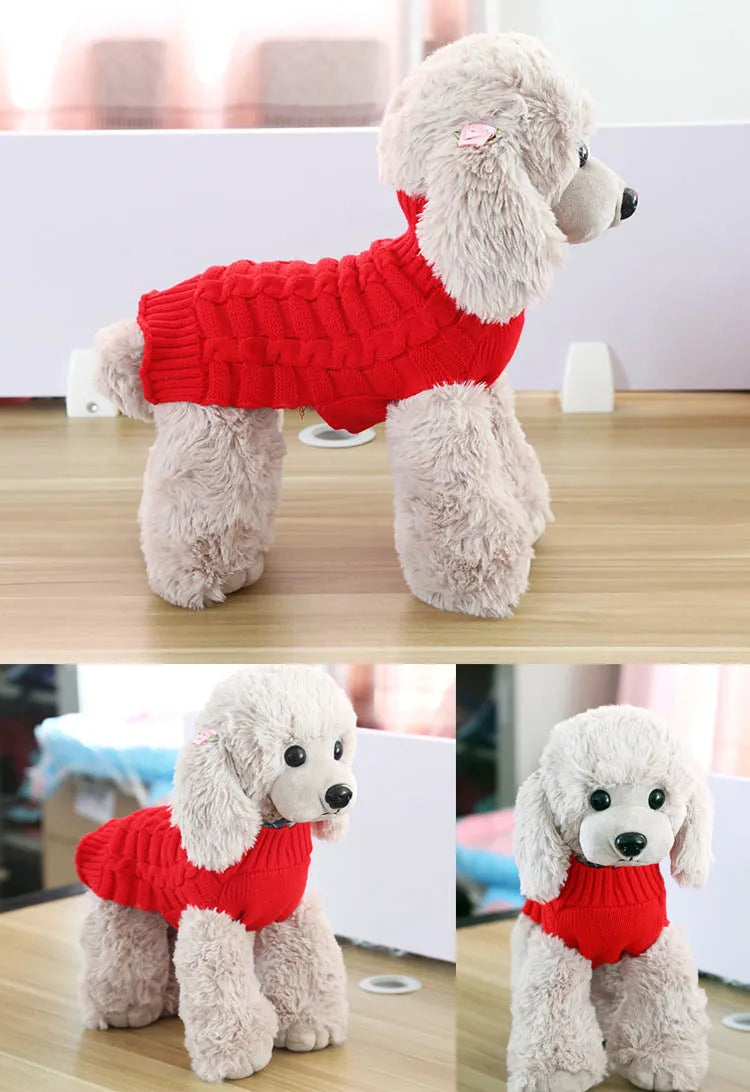 Cashmere twisted rope texture dog sweater in wool material showing size measurements