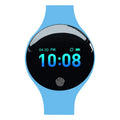 Bluetooth smart watch with pedometer on a wrist, showing a black strap and a digital screen.