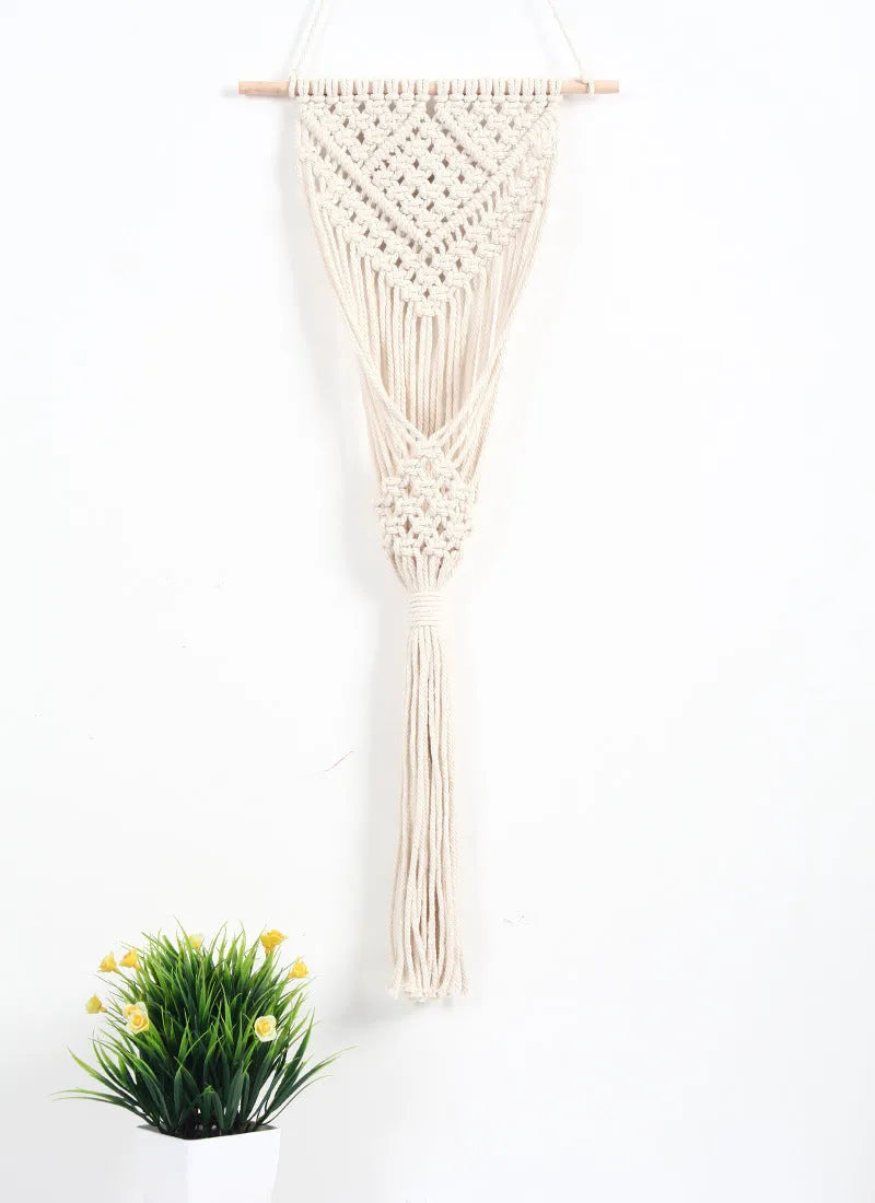White woven cotton flower basket wall decoration with rectangular grid pattern measuring 30x70cm