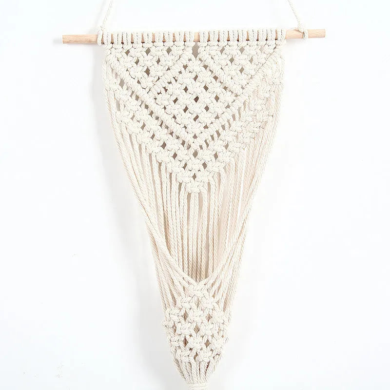 White woven cotton flower basket wall decoration with rectangular grid pattern measuring 30x70cm