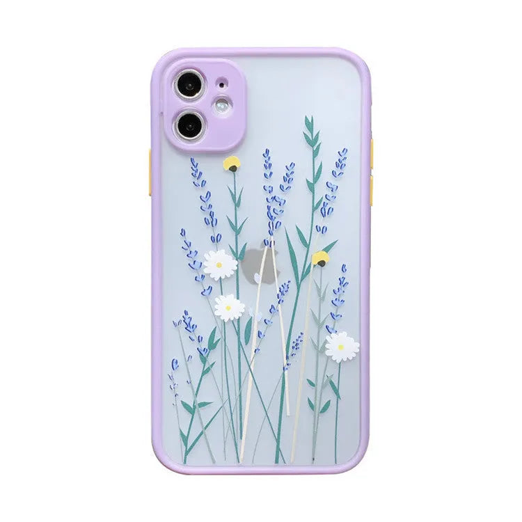Cartoon floral design TPU phone case with contrasting matte frame for iPhone
