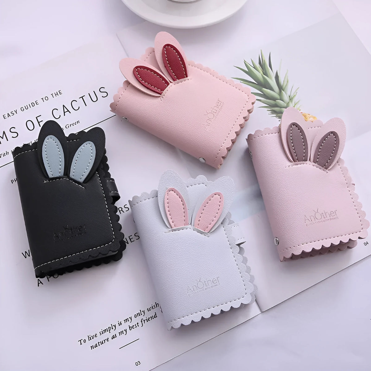 Anti-degaussing compact card holder wallet for women with animal pattern and card slot in Black, Light Blue, Pink or Purple