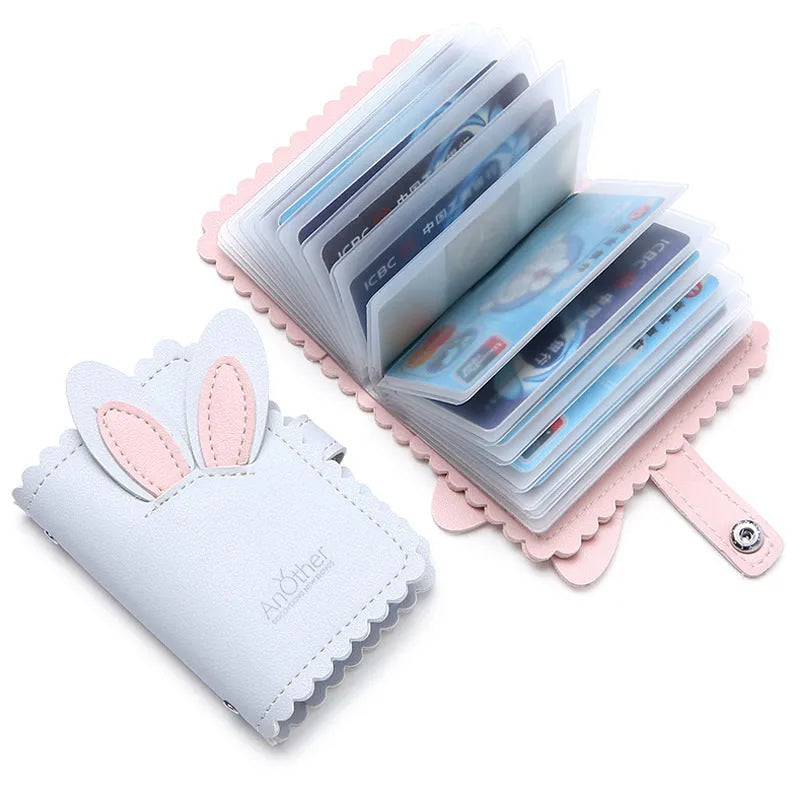 Anti-degaussing compact card holder wallet for women with animal pattern and card slot in Black, Light Blue, Pink or Purple